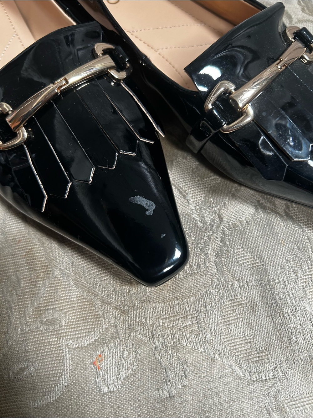 Franco Sarto Black Patent Pointed Kiltie Loafers with Metal Bit - Picture 3 of 16